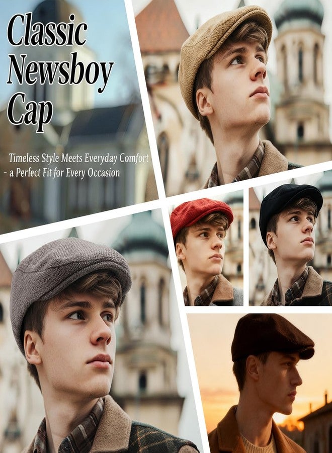 LADYBRO 2Pack Unisex Flat Cap Newsboy Hats for Men Women, Summer Casual Adjustable (Cotton, Polyester, 04486 Black+Red) - Image 2